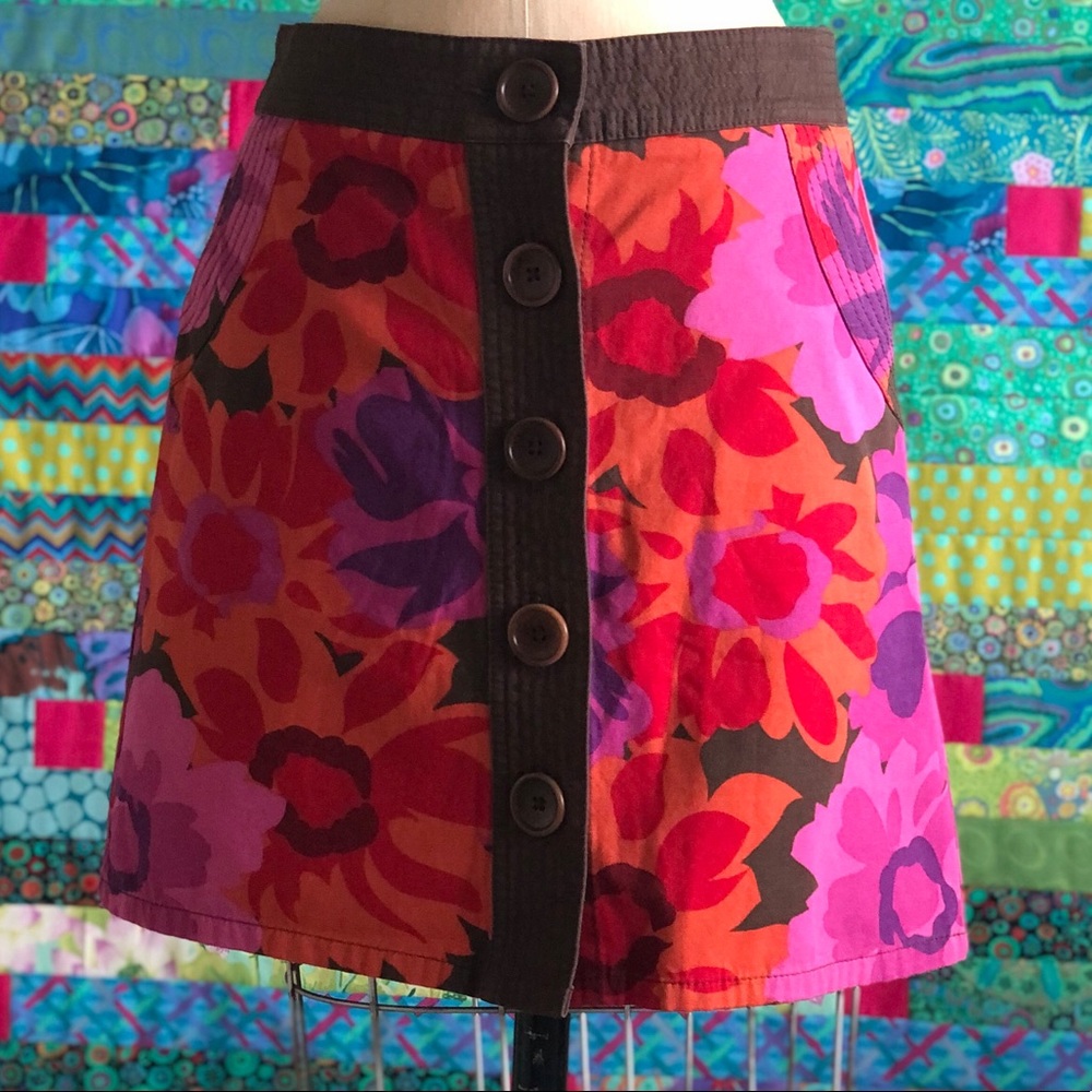 Boden Floral Button Front Mini Skirt